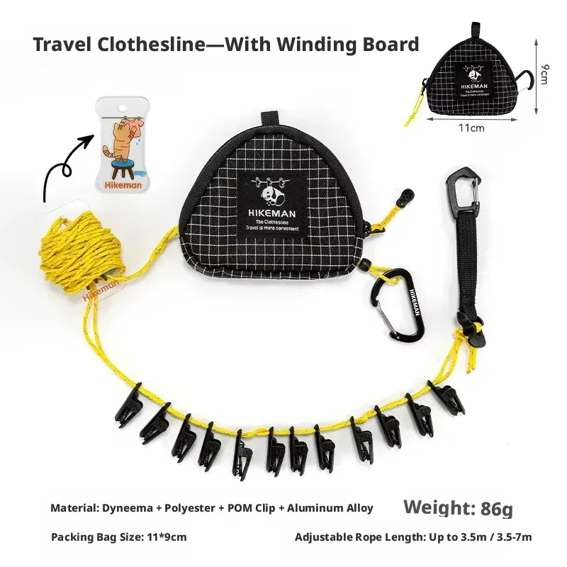 Corde à linge portable d'extérieur avec pinces, idéale pour le camping et les voyages, sans perçage, anti-vent 9
