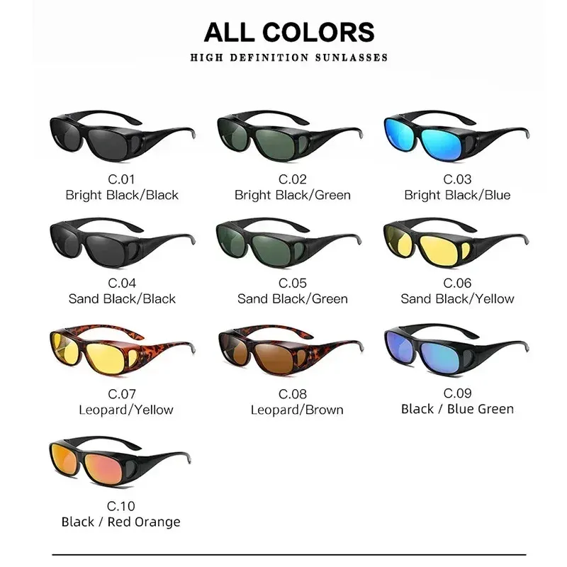 Lunettes de soleil polarisées à porter par-dessus les lunettes de vue, enveloppantes, pour la conduite, la pêche et le sport 6