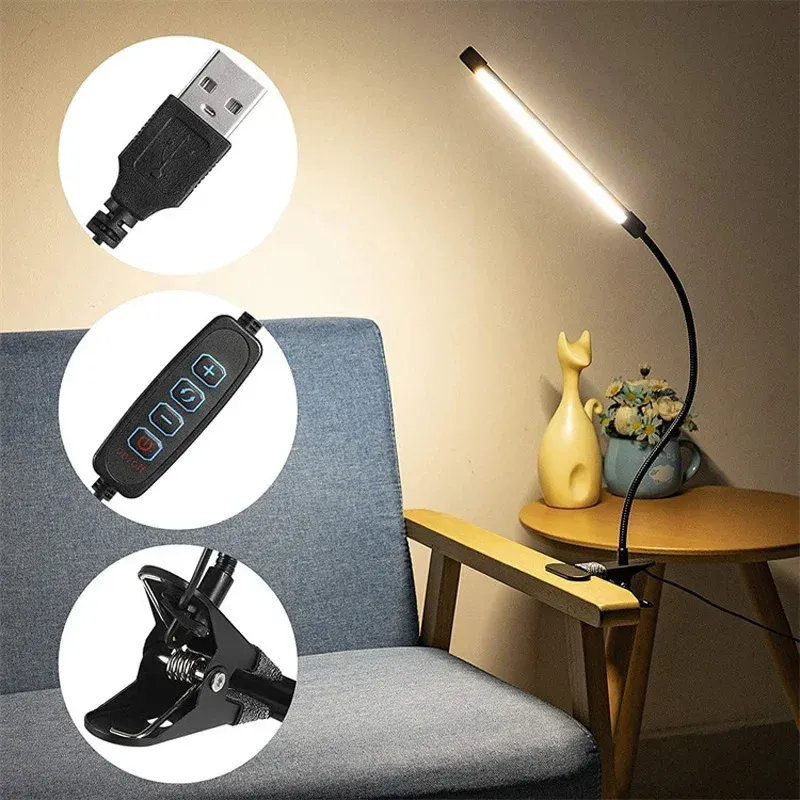 Lampe LED éclairant une table de chevet