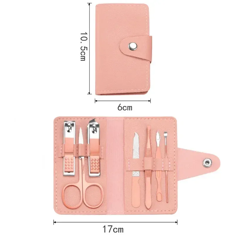 Kit de manucure et pédicure 7 pièces avec étui en cuir PU coloré (coupe-ongles, ciseaux, pince à épiler, tondeuse) 4