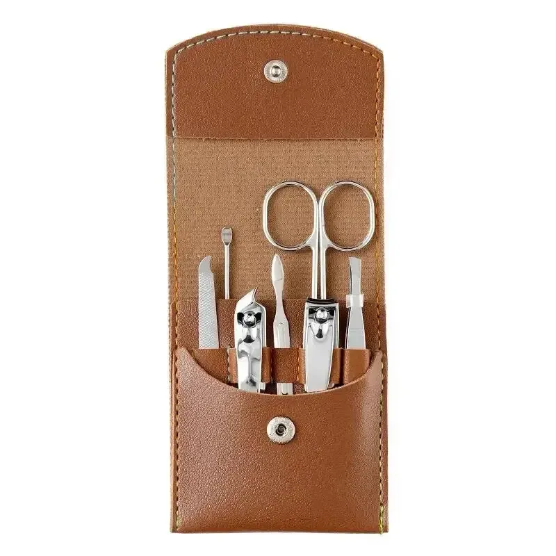 Kit de manucure et pédicure 7 pièces avec étui en cuir PU coloré (coupe-ongles, ciseaux, pince à épiler, tondeuse) 8