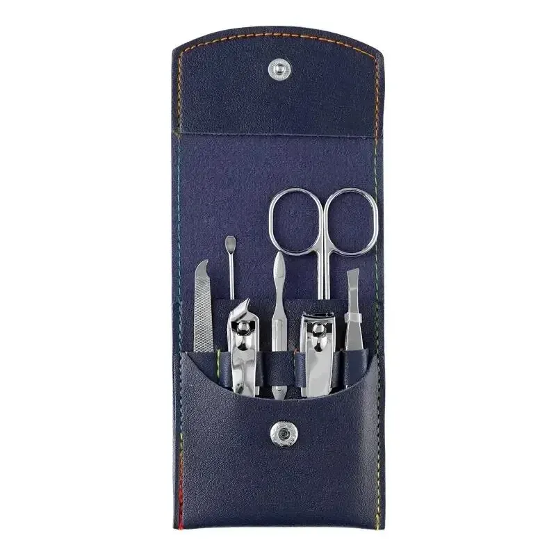 Kit de manucure et pédicure 7 pièces avec étui en cuir PU coloré (coupe-ongles, ciseaux, pince à épiler, tondeuse) 10