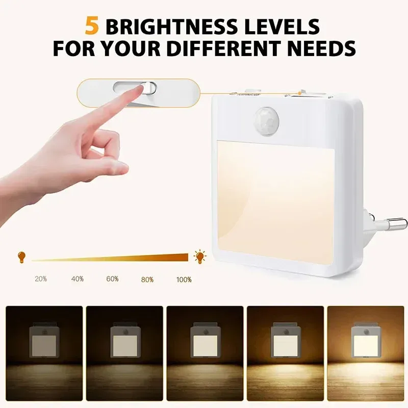 Veilleuse LED à détecteur de mouvement, lumière blanche chaude à intensité variable pour chambre, salon, toilettes et escaliers 2