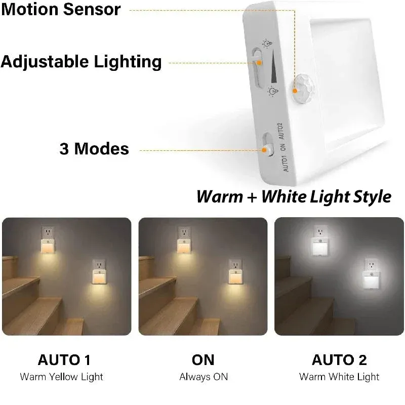 Veilleuse LED à détecteur de mouvement, lumière blanche chaude à intensité variable pour chambre, salon, toilettes et escaliers 6