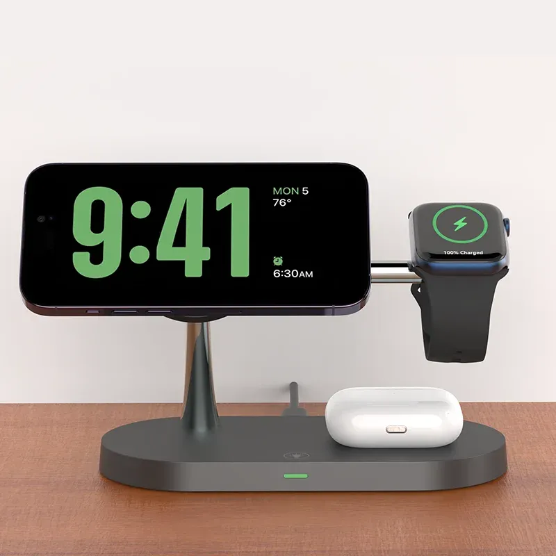 Support de chargeur sans fil 3 en 1 pour iPhone 12/13/14/15/16/17, station de charge rapide pour Apple Watch 10/9/8/7/6/5/4 et AirPods 2/3/Pro
