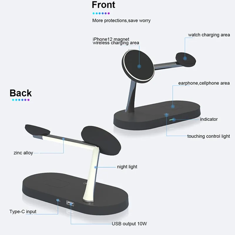 Support de chargeur sans fil 3 en 1 pour iPhone 12/13/14/15/16/17, station de charge rapide pour Apple Watch 10/9/8/7/6/5/4 et AirPods 2/3/Pro 4