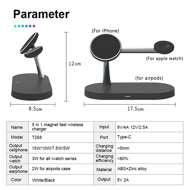 Support de chargeur sans fil 3 en 1 pour iPhone 12/13/14/15/16/17, station de charge rapide pour Apple Watch 10/9/8/7/6/5/4 et AirPods 2/3/Pro 5