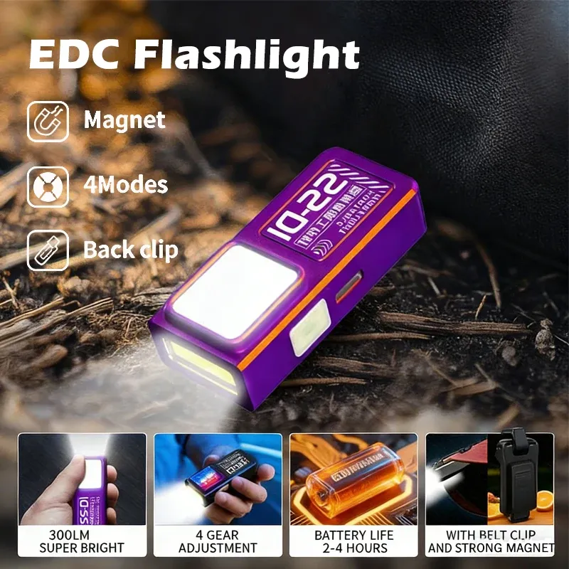 Lampe de poche LED COB rechargeable USB-C, mini torche portable avec clip magnétique pour usage d'urgence