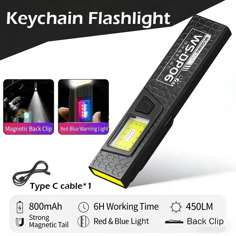 Lampe de poche LED COB rechargeable USB-C, mini torche portable avec clip magnétique pour usage d'urgence 7