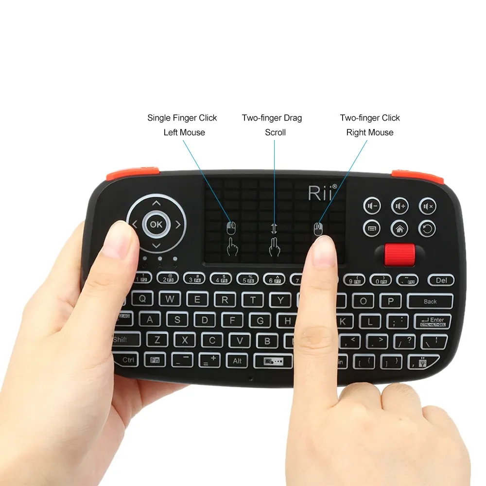 Rii I4 Mini Clavier sans fil avec pavé tactile, rétroéclairé, 2,4 GHz et Bluetooth, compatible Windows, Android TV Box et Smart TV 5