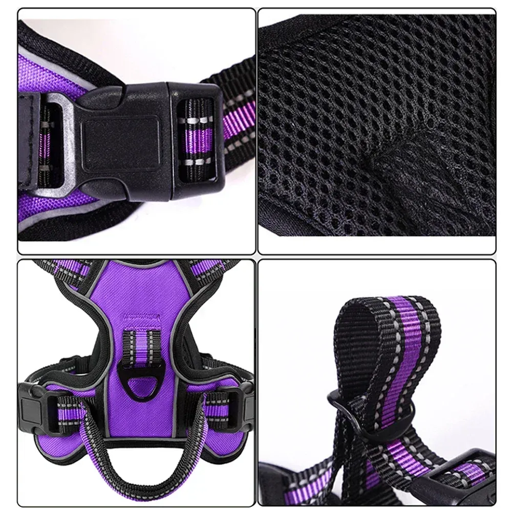 Harnais réglable en nylon pour chien avec gilet réfléchissant, doux, respirant et sans traction, pour petites, moyennes et grandes races 2