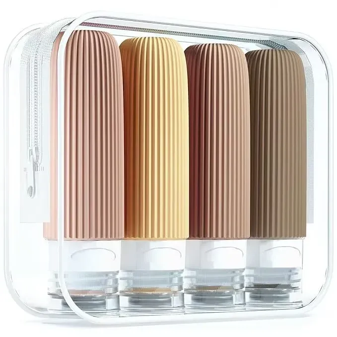Flacons de voyage en silicone 90 ml, lot de bouteilles vides rechargeables à presser, étanches, pour shampoing, après-shampooing et lotion 8