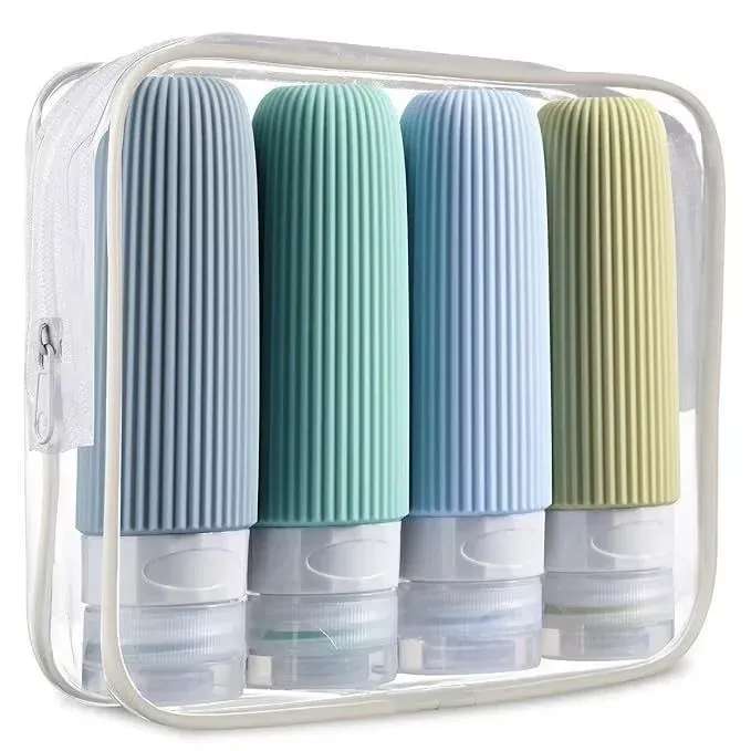 Flacons de voyage en silicone 90 ml, lot de bouteilles vides rechargeables à presser, étanches, pour shampoing, après-shampooing et lotion 10