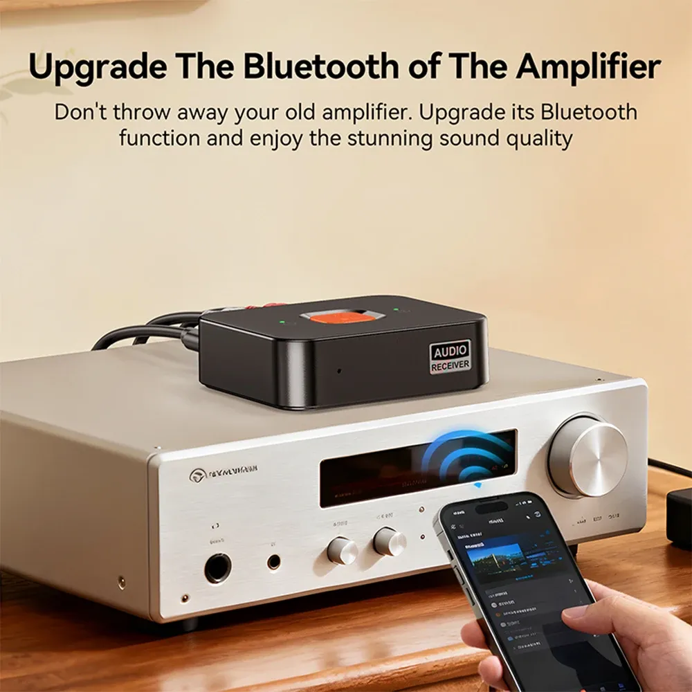 Récepteur Bluetooth 6.0 avec prise AUX 3.5 mm, adaptateur sans fil RCA, micro intégré, adaptateur audio stéréo sans fil pour haut-parleur ou amplificateur domestique 3