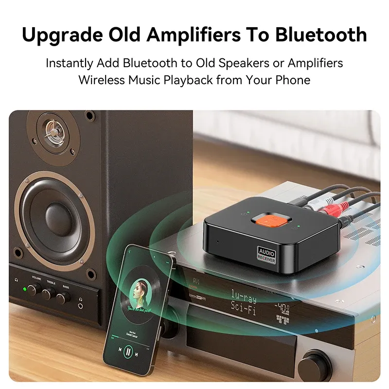Récepteur Bluetooth 6.0 avec prise AUX 3.5 mm, adaptateur sans fil RCA, micro intégré, adaptateur audio stéréo sans fil pour haut-parleur ou amplificateur domestique 5