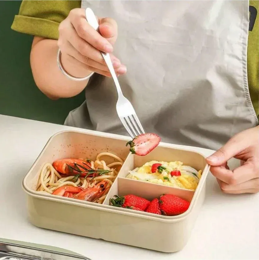 Ensemble boîte à bento pour adultes à 3 compartiments, non compatible micro-ondes ni lave-vaisselle (couteau, fourchette, cuillère et baguettes inclus) 3