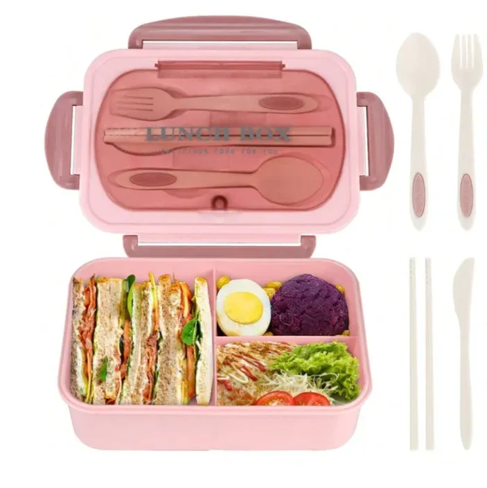 Ensemble boîte à bento pour adultes à 3 compartiments, non compatible micro-ondes ni lave-vaisselle (couteau, fourchette, cuillère et baguettes inclus) 10