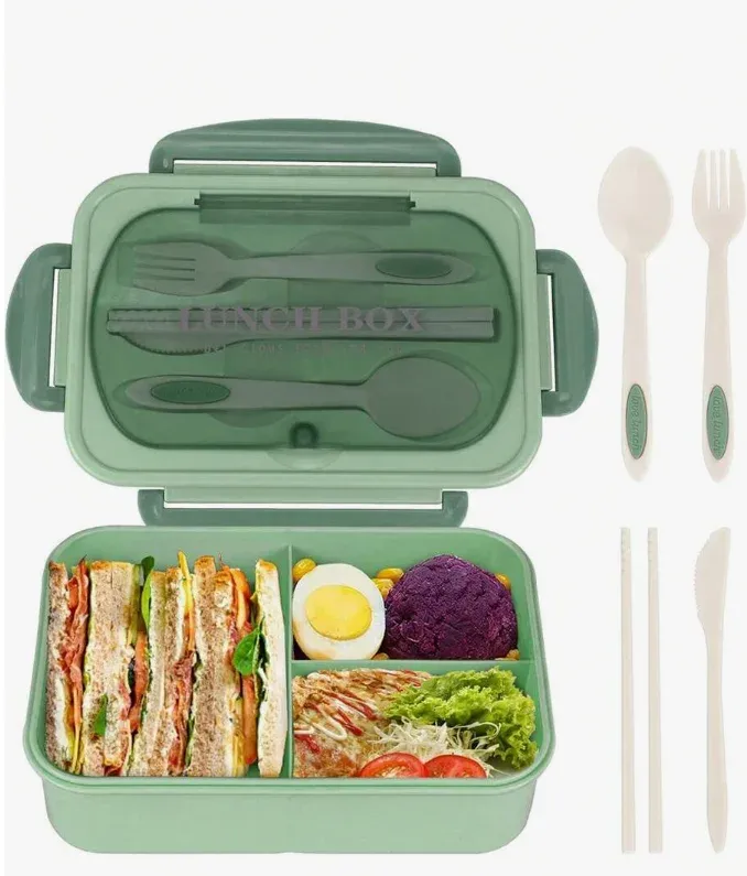 Ensemble boîte à bento pour adultes à 3 compartiments, non compatible micro-ondes ni lave-vaisselle (couteau, fourchette, cuillère et baguettes inclus) 7