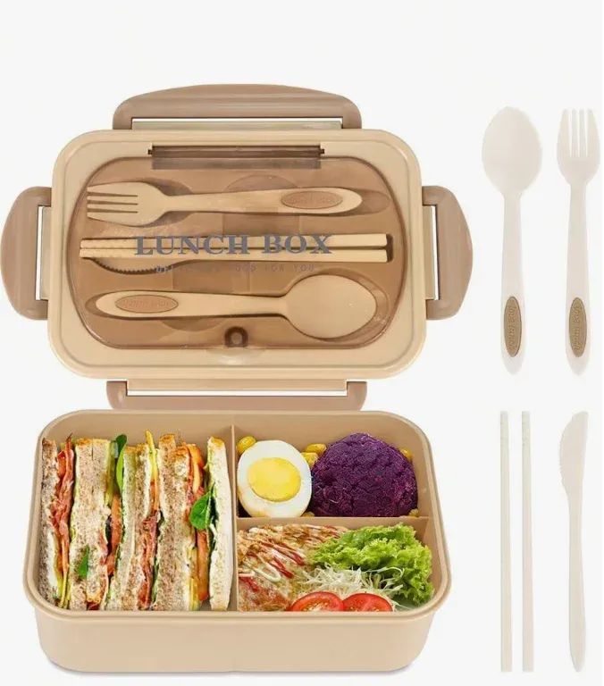 Ensemble boîte à bento pour adultes à 3 compartiments, non compatible micro-ondes ni lave-vaisselle (couteau, fourchette, cuillère et baguettes inclus) 9