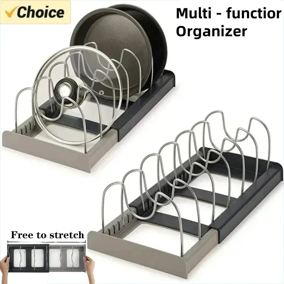 Support télescopique à 7 grilles pour casseroles et couvercles, organisateur d'armoire peu encombrant, 1 pièce - Image 1