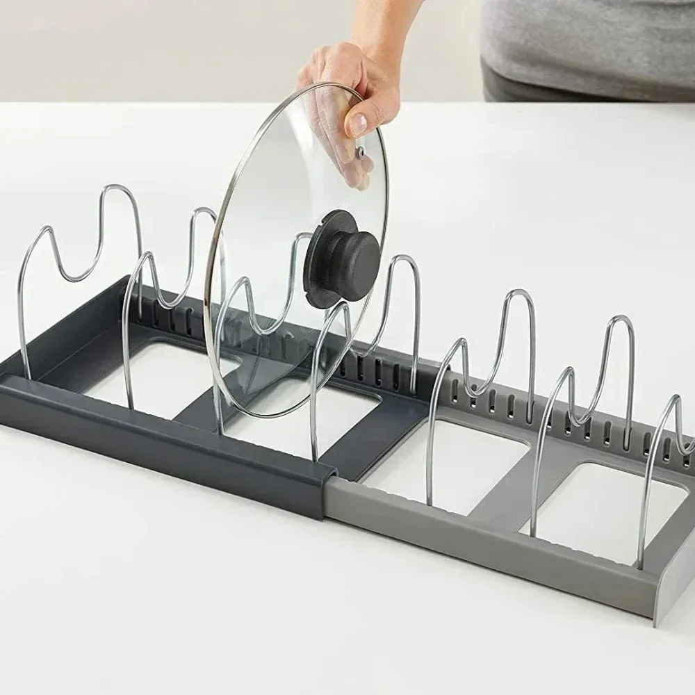 Support télescopique à 7 grilles pour casseroles et couvercles, organisateur d'armoire peu encombrant, 1 pièce 4