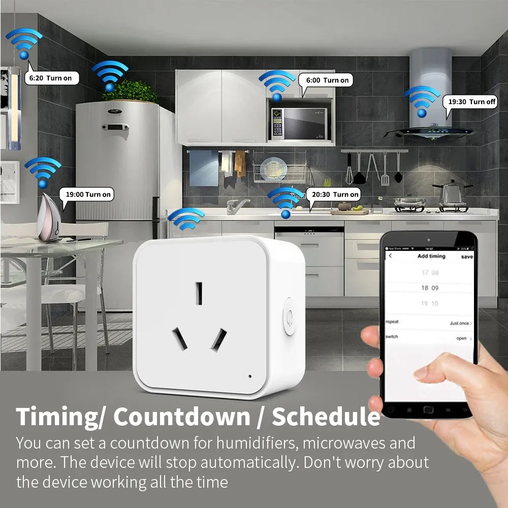 Prise connectée WiFi Tuya AU, prise néo-zélandaise avec suivi de consommation énergétique, compatible avec l'application Smart Life, contrôle vocal Alexa/Google 5