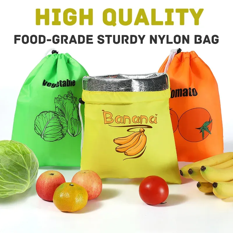 Sacs réutilisables en nylon de qualité alimentaire pour bananes, légumes et tomates, pochettes isolantes à cordon et lavables pour la cuisine - Image 1