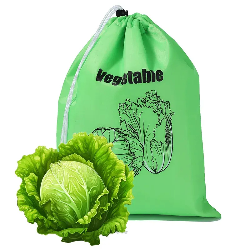 Sacs réutilisables en nylon de qualité alimentaire pour bananes, légumes et tomates, pochettes isolantes à cordon et lavables pour la cuisine 10