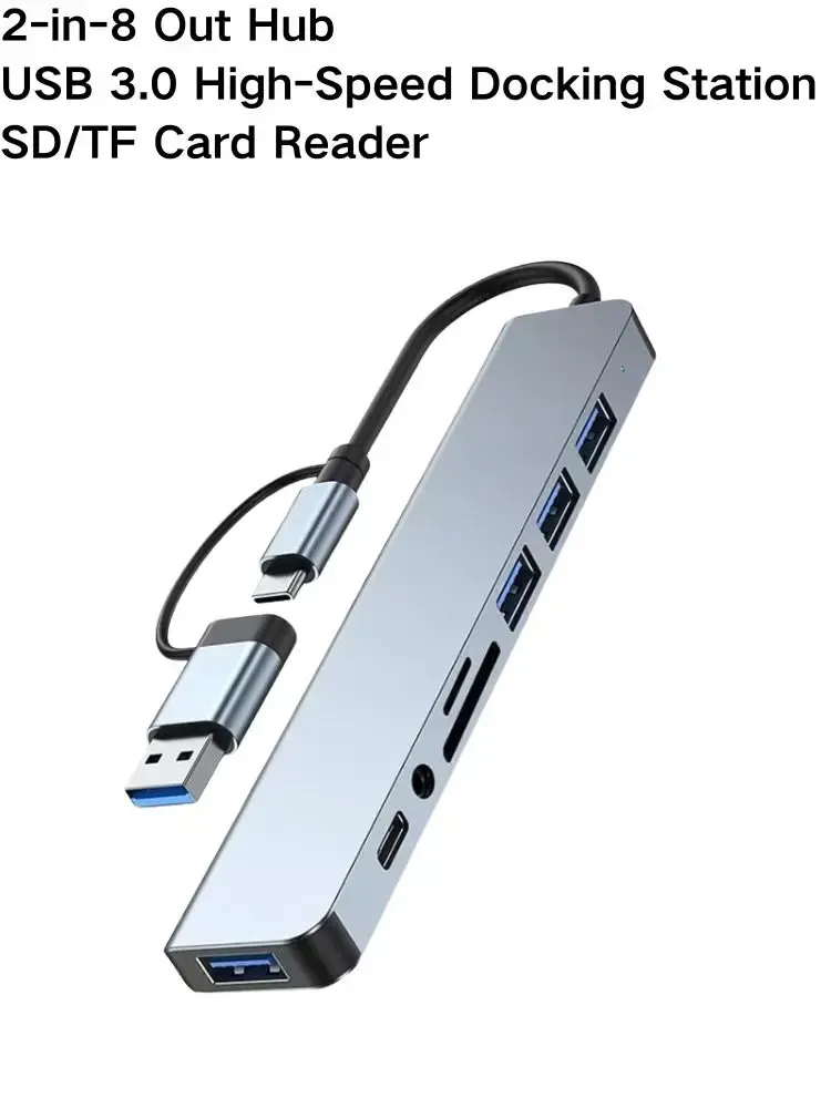Hub USB-C 8-en-2 Multiport, Station d'accueil avec 3 ports USB 3.0 pour téléphone et tablette Xiaomi – Transfert de données rapide et recharge 6