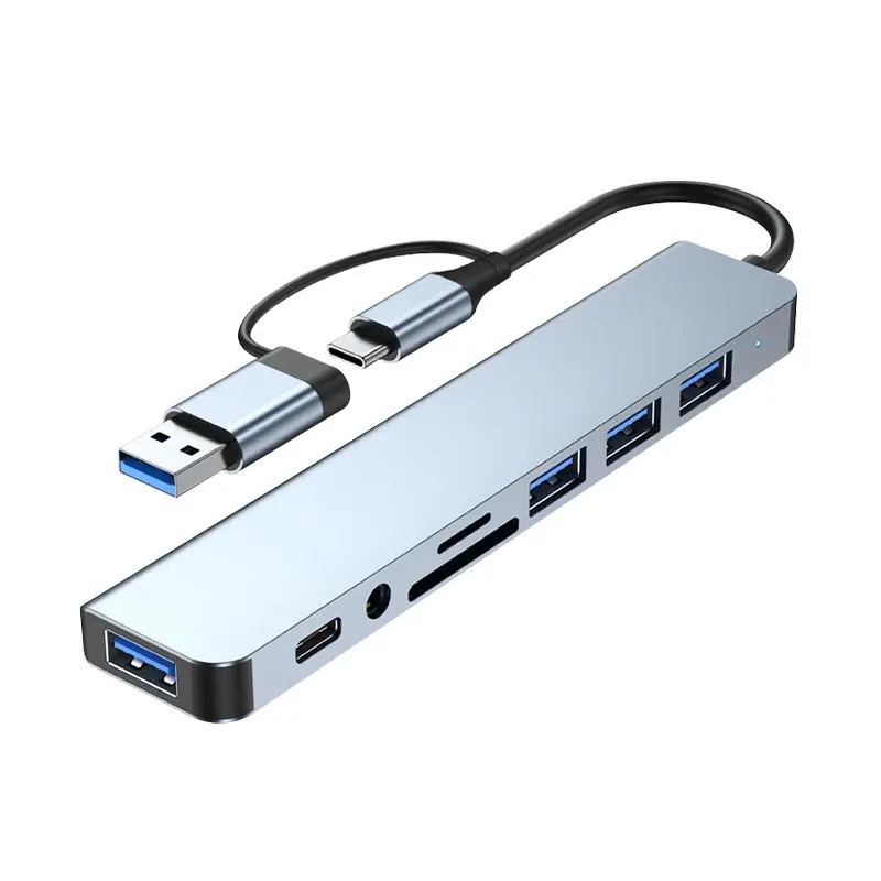 Hub USB-C 8-en-2 Multiport, Station d'accueil avec 3 ports USB 3.0 pour téléphone et tablette Xiaomi – Transfert de données rapide et recharge 7