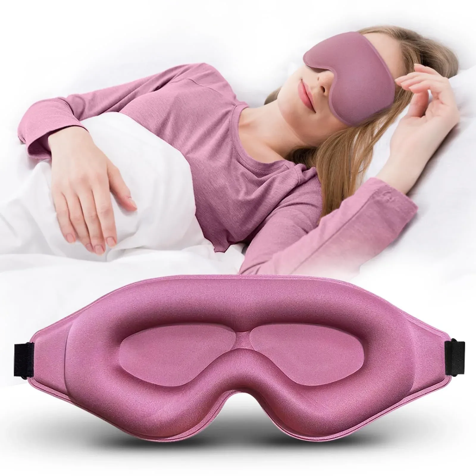 Masque de sommeil 3D profilé à cache-yeux concave moulé, occultant la lumière, pour femme et homme