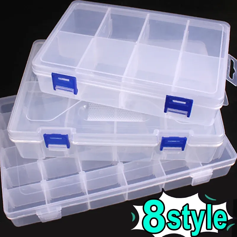 Boîte de rangement en plastique transparent, 8 compartiments réglables, organisateur pour perles, bagues et boucles d'oreilles - Image 1
