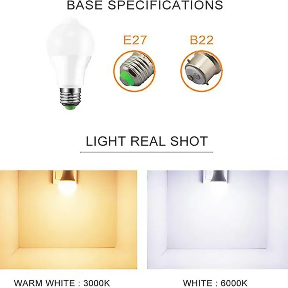 Ampoule LED à détecteur de mouvement PIR, 12 W / 18 W, 110 V / 220 V 6