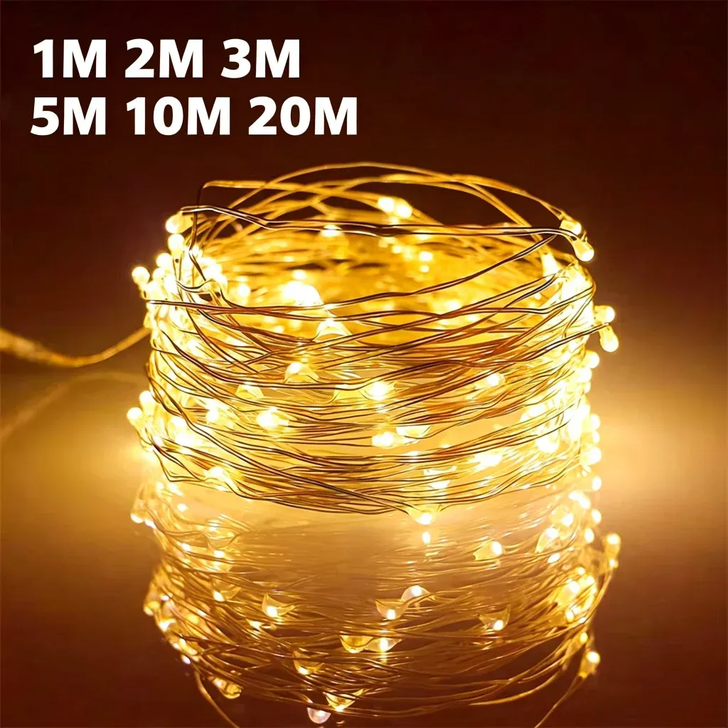 Guirlande lumineuse LED USB en fil de cuivre 200 LED, 1 à 20 m, décoration de Noël, mariage et fêtes - Image 1