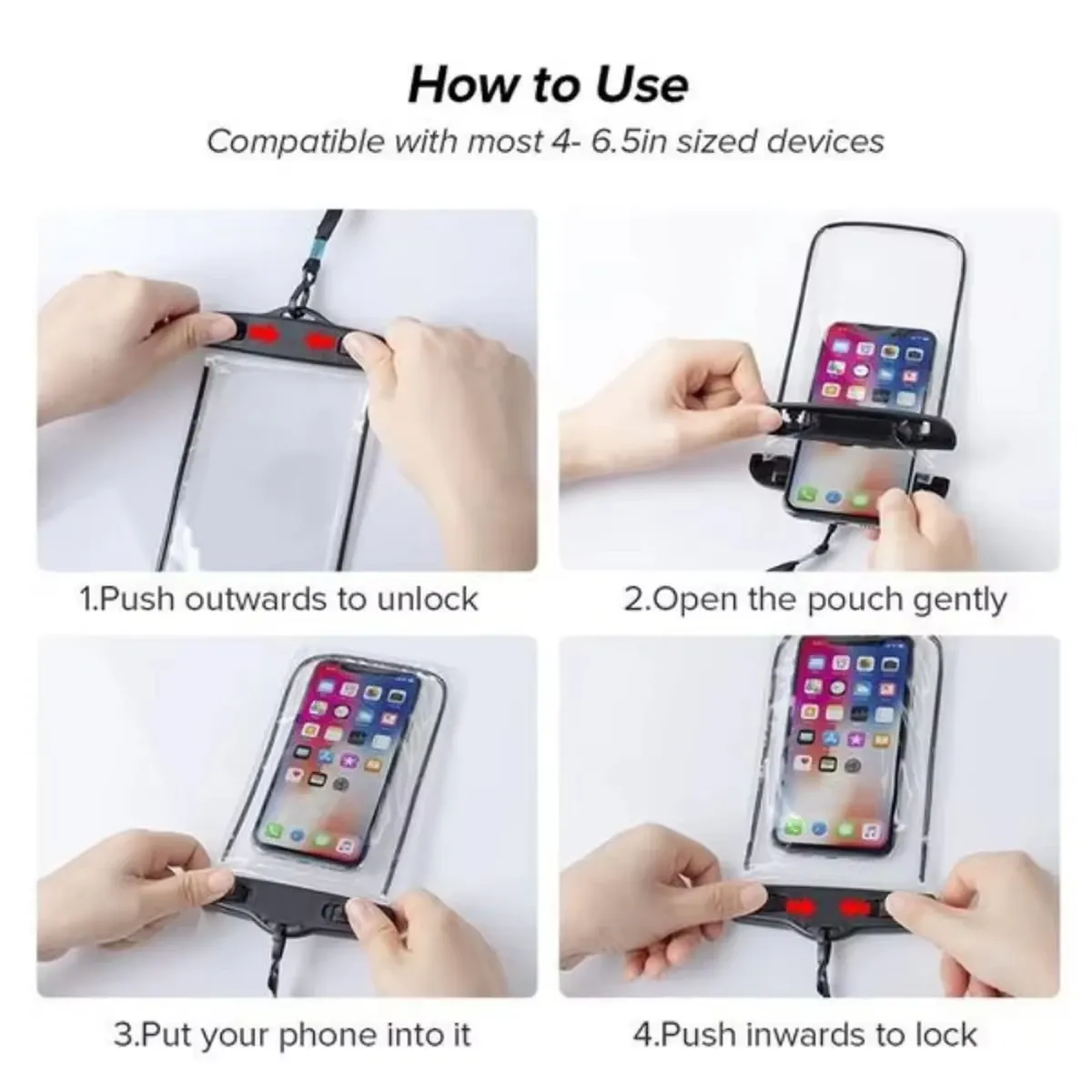 Pochette étanche transparente pour téléphone portable à suspendre au cou, compatible écran tactile, pour la plage, la natation et les activités de plein air 4