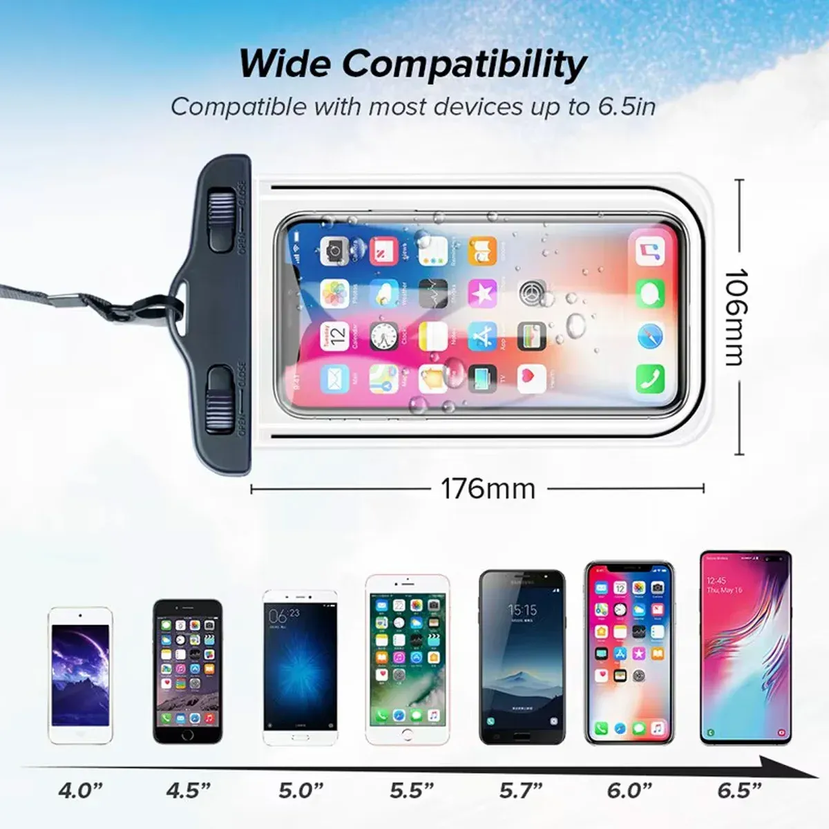 Téléphone utilisé dans une pochette étanche transparente