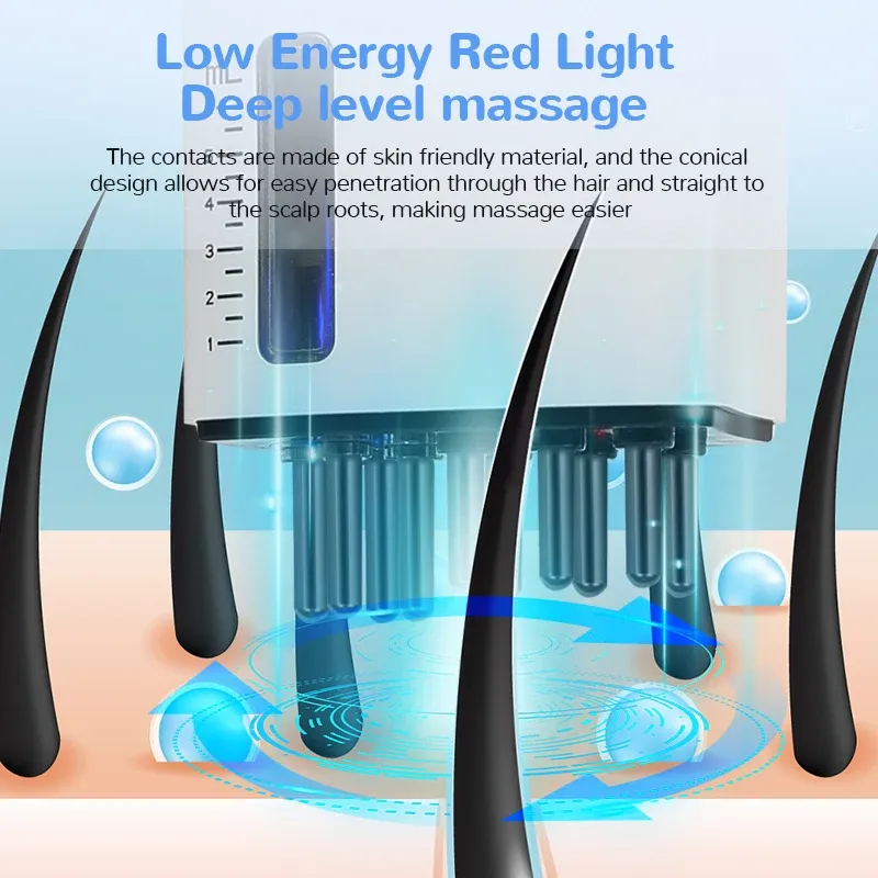 Masseur électrique pour cuir chevelu avec peigne vibrant à lumière rouge, compatible huiles essentielles, applicateur de liquide et outil de soin du cuir chevelu 3