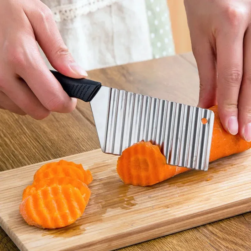 Coupe-frites ondulé en acier inoxydable pour pommes de terre, légumes et fruits 2