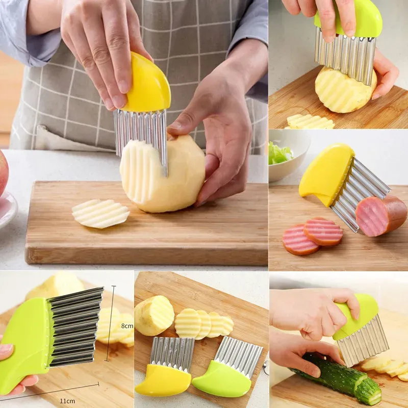 Coupe-frites ondulé en acier inoxydable pour pommes de terre, légumes et fruits 6