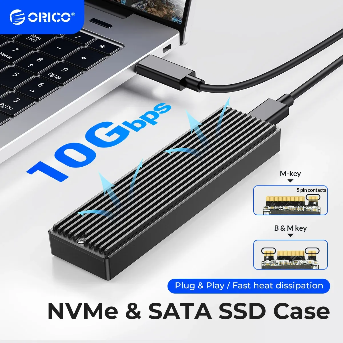 ORICO – Boîtier pour SSD M.2 NVMe USB Type-C Gen2, 10 Gbit/s, PCIe, 5 Gbit/s, SATA NGFF