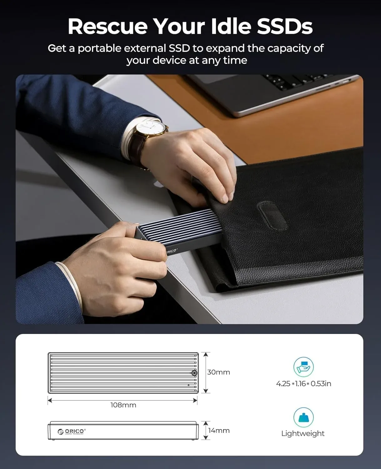 ORICO – Boîtier pour SSD M.2 NVMe USB Type-C Gen2, 10 Gbit/s, PCIe, 5 Gbit/s, SATA NGFF 6