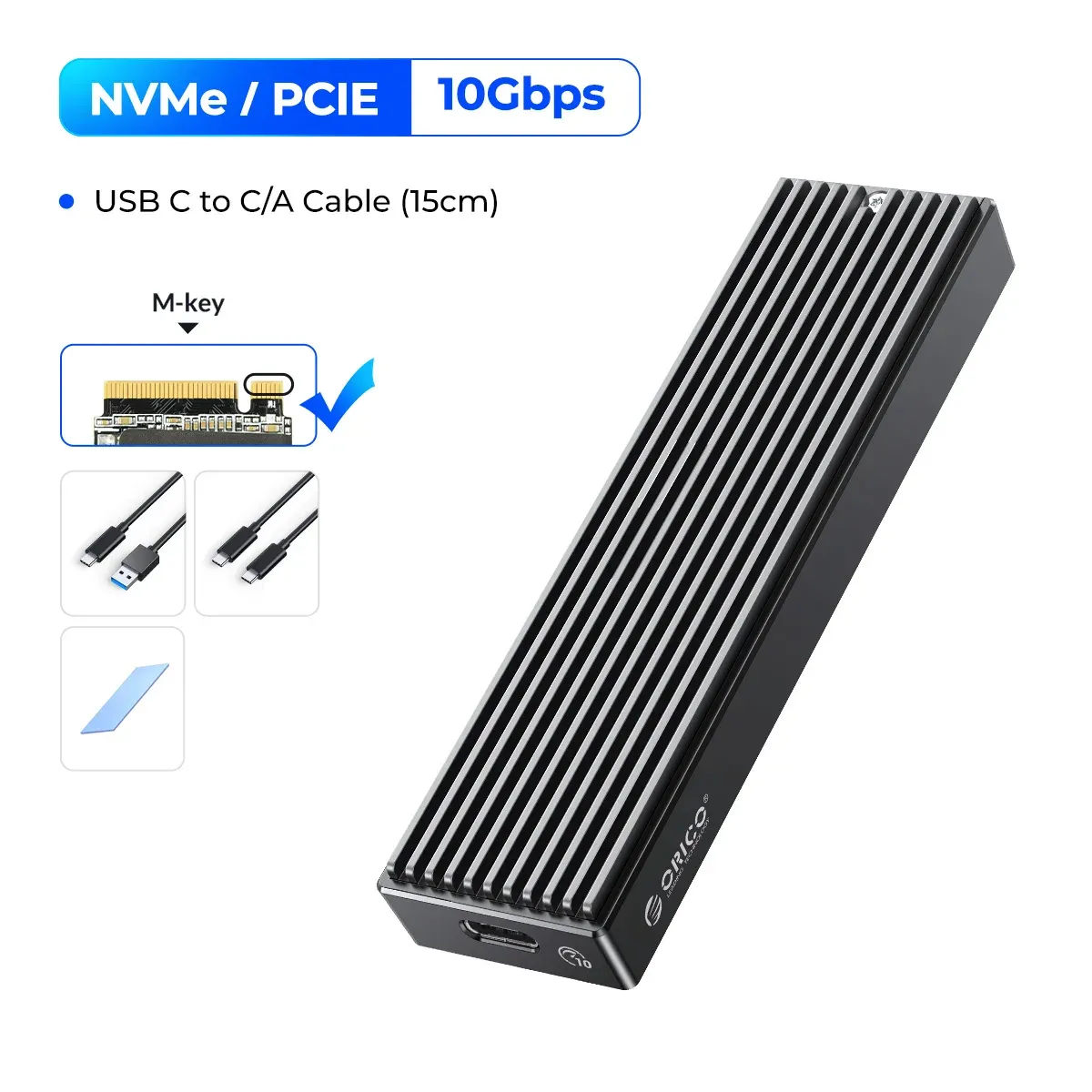 ORICO – Boîtier pour SSD M.2 NVMe USB Type-C Gen2, 10 Gbit/s, PCIe, 5 Gbit/s, SATA NGFF 13
