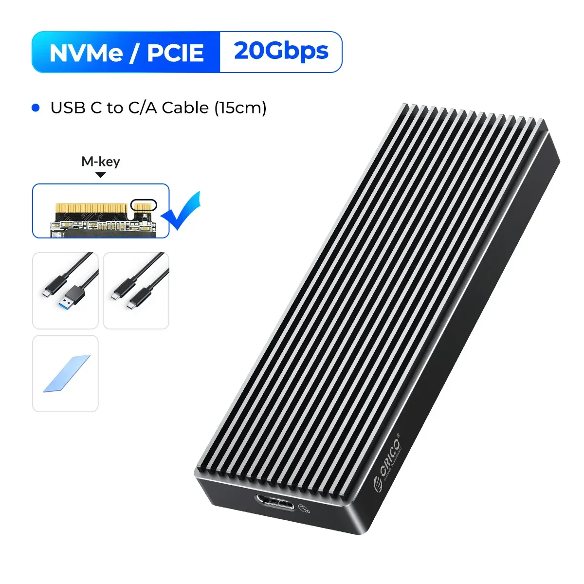 ORICO – Boîtier pour SSD M.2 NVMe USB Type-C Gen2, 10 Gbit/s, PCIe, 5 Gbit/s, SATA NGFF 10