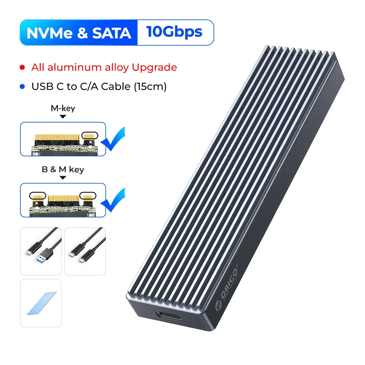 ORICO – Boîtier pour SSD M.2 NVMe USB Type-C Gen2, 10 Gbit/s, PCIe, 5 Gbit/s, SATA NGFF 8