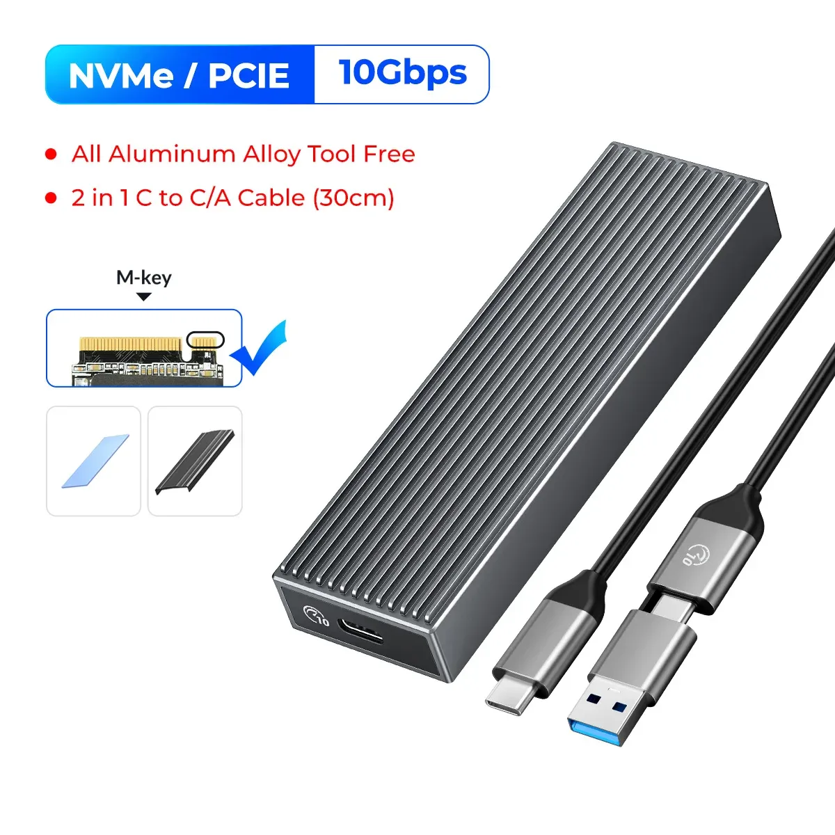 ORICO – Boîtier pour SSD M.2 NVMe USB Type-C Gen2, 10 Gbit/s, PCIe, 5 Gbit/s, SATA NGFF 12
