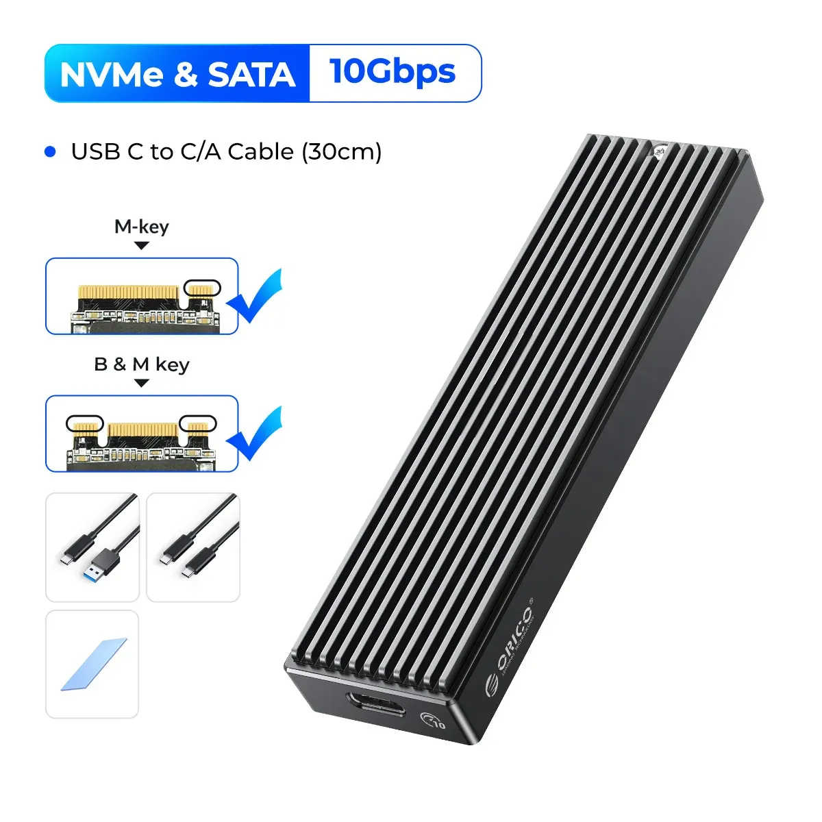 ORICO – Boîtier pour SSD M.2 NVMe USB Type-C Gen2, 10 Gbit/s, PCIe, 5 Gbit/s, SATA NGFF 9