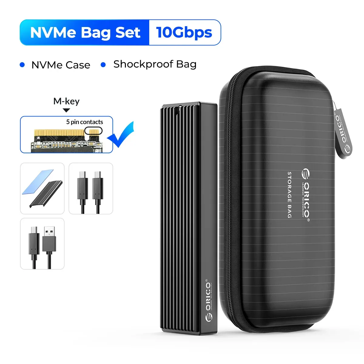 ORICO – Boîtier pour SSD M.2 NVMe USB Type-C Gen2, 10 Gbit/s, PCIe, 5 Gbit/s, SATA NGFF 11