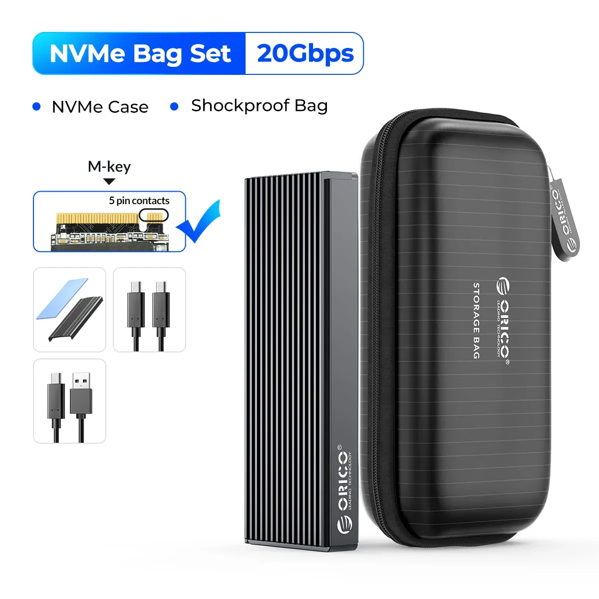 ORICO – Boîtier pour SSD M.2 NVMe USB Type-C Gen2, 10 Gbit/s, PCIe, 5 Gbit/s, SATA NGFF 14