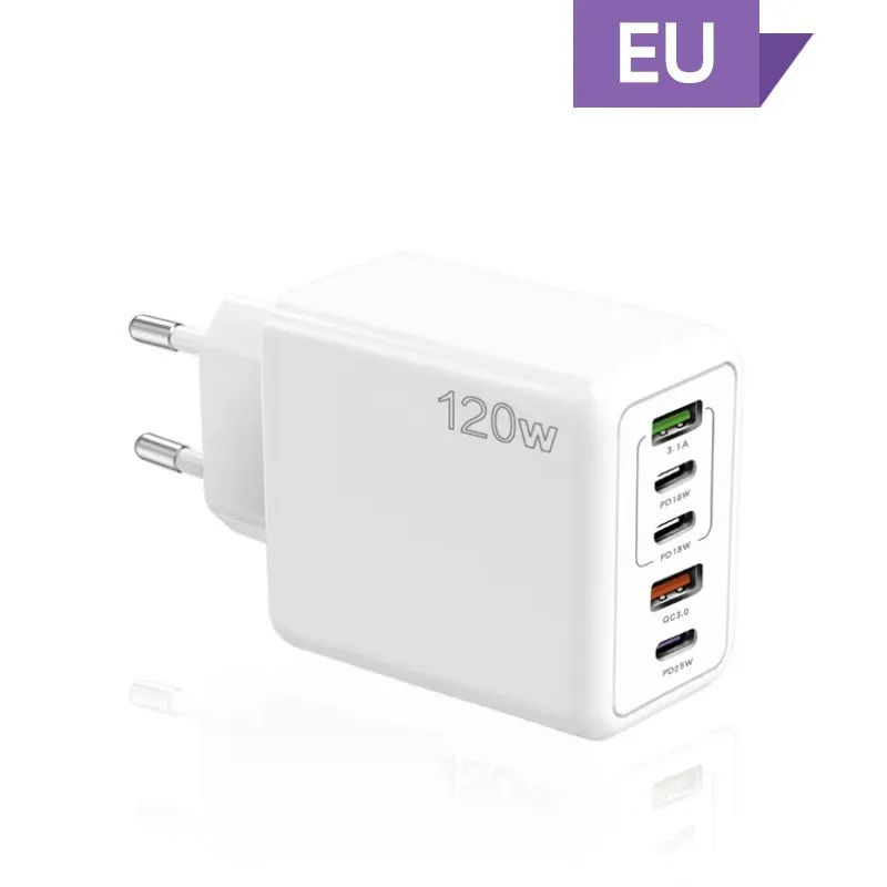 Chargeur USB 5 ports à charge rapide PD avec QC 3.0 et USB-C, compatible iPhone, Huawei, Samsung, Xiaomi et iPad 12