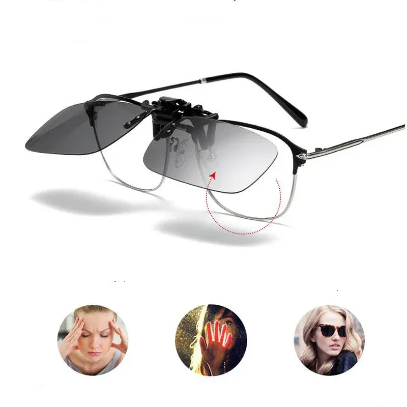 Lunettes de soleil polarisées unisexes à verres gris avec clip rabattable, protection UV 380, pour la conduite et la pêche 2